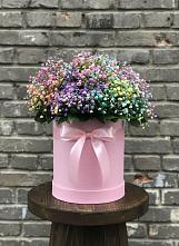 Цветочная композиция из Гипсофила и Розы в шляпной коробке в Гвардейске