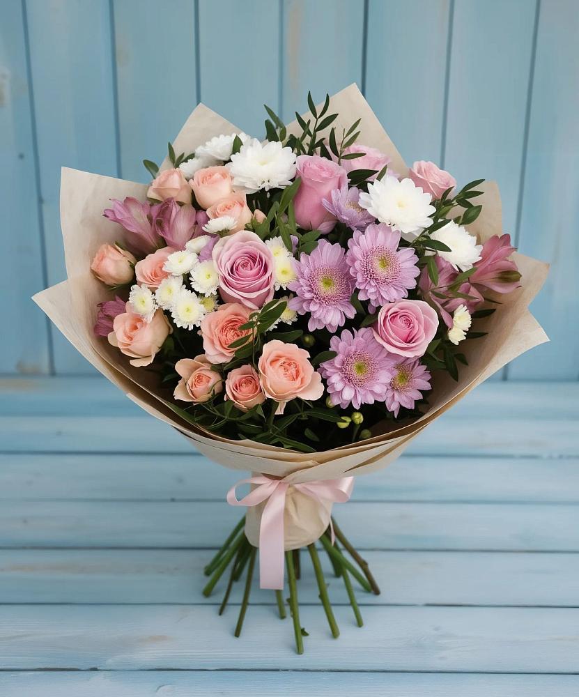 Букет цветов из: Хризантемы, Розы и Альстромерии в Гвардейске