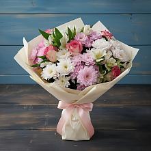 Букет цветов из:  Хризантемы, Альстромерии и Розы в Гвардейске