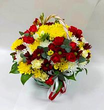 Цветочная композиция из Хризантемы и Розы в корзине #REPLACE_PRED# Гвардейске